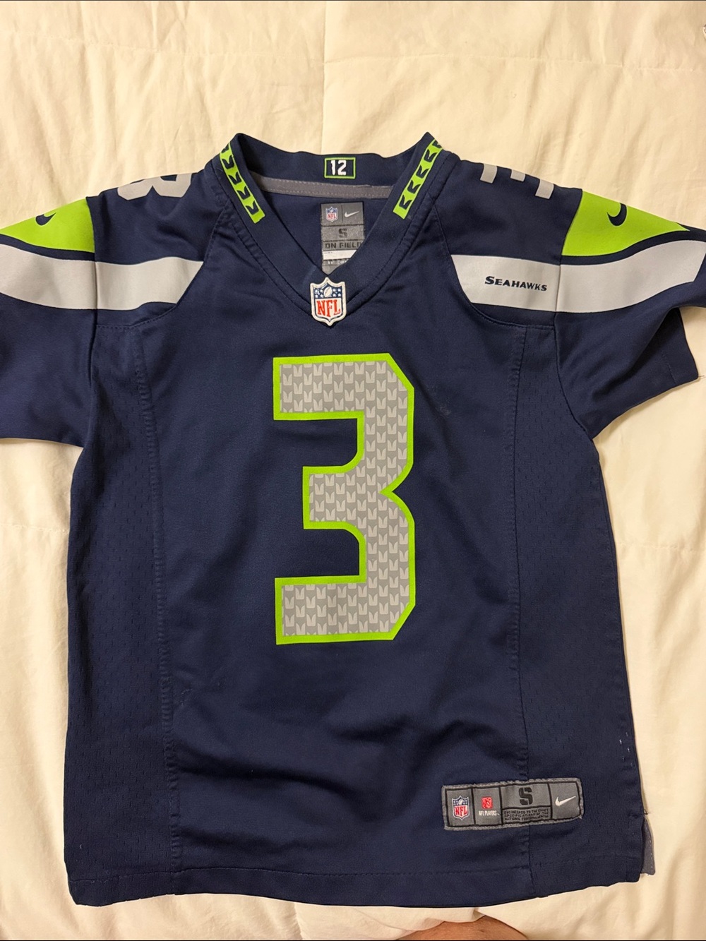 Nike Kids Navy and Neon Green Seahawks #3 Jersey Wilson